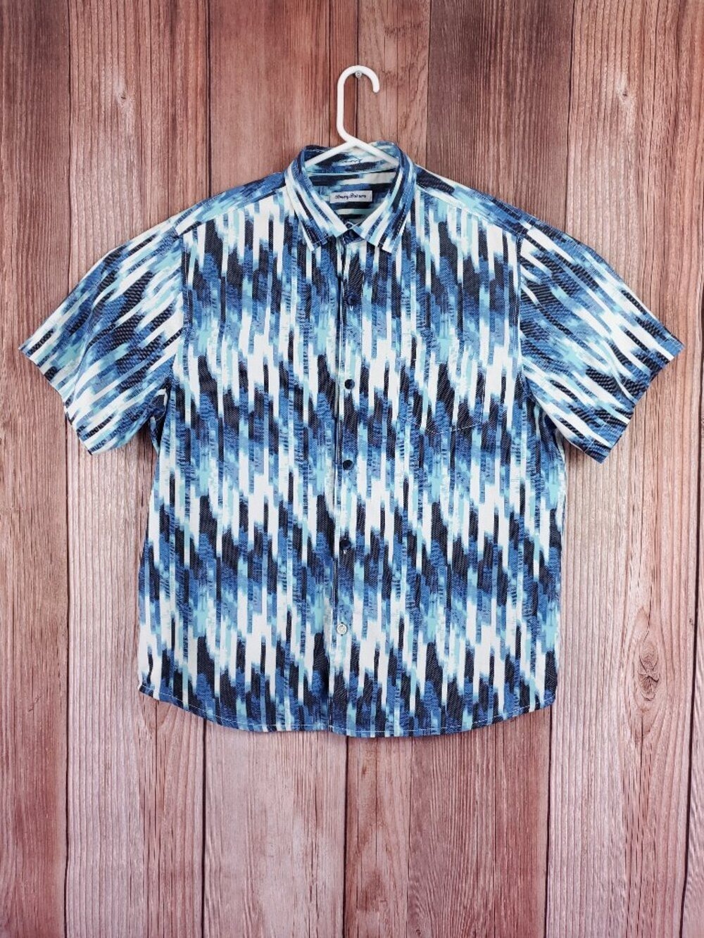 Tommy Bahama Mens Large Marcello Mosaic IslandZone Camp Shirt Blue Silk Blend